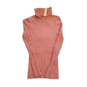 Woman's NWT White House Black Market Pink Ribbed Long Sleeve Turtleneck Shirt